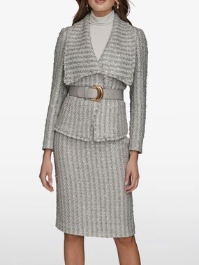 Donna Karan Women's Draped Lapel Collar Belted Sequin Detail Jacket NEW With Tag